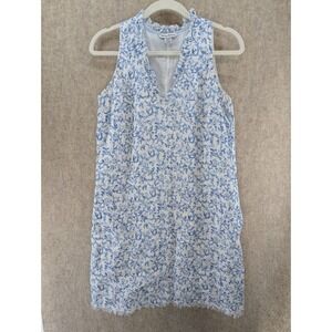 Tommy Bahama El Coral Ruffled Linen Shift Dress Blue White Coral Print Linen XS